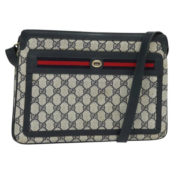 GUCCI GG Supreme Sherry Line Shoulder Bag PVC Navy Red 41 02 090 Auth bs22750 - Picture 1 of 14